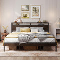 LIKIMIO California King Bed Frames with 2-Tier Storage Shelf Headboard | Dark Wood Platform Bed, Camas California King with Strong Metal Support, Sturdy, Noise-Free, No Box Spring Needed, Dark Brown