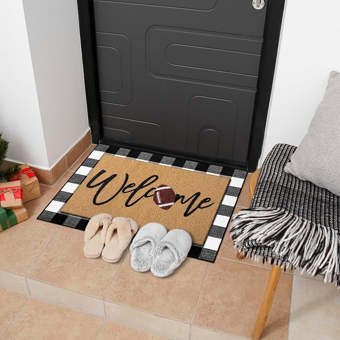Tinideya Football Layered Doormat, Outdoor Football Decorations for Home | Welcome Non Slip Coir Mats, Front Porch Entryway Decor, Seasonal Layering Doormats