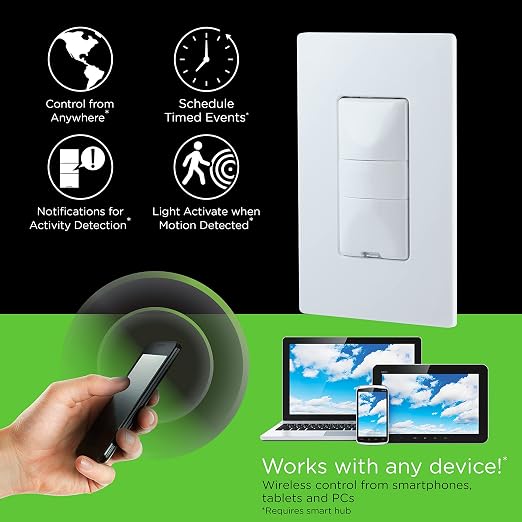 Enbrighten Z-Wave Motion Sensing Light Switch, White & Light Almond, 2 Pack | Occupancy and Vacancy Sensors, 45ft Detection Range, 180 Degree Zone, Hub Required, Works with Alexa & Google Home