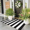Collive Black and White Outdoor Striped Rug 24"x 51", Cotton Woven Fall Front Porch Rug Decor,Washable Front Door Rugs, Farmhouse Layered Door Mats Outdoor for Entryway Entrance
