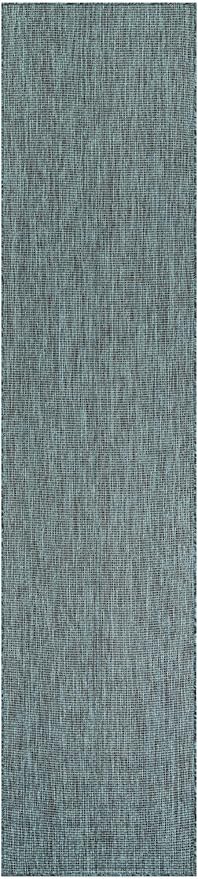 Unique Loom Outdoor Solid Collection Area Rug (2' 7" x 12' Runner Teal/Navy Blue)