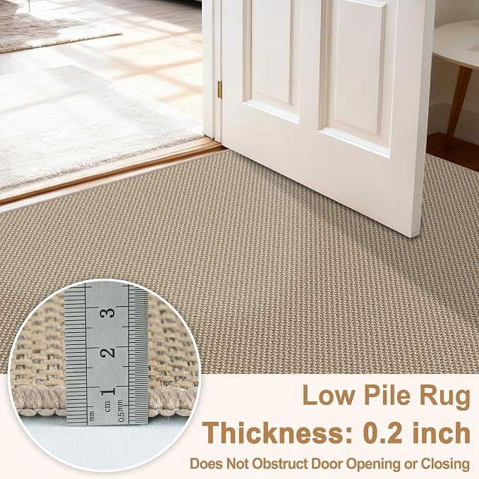 Faux Jute Rugs for Entryway, 3' x 5' Indoor Outdoor Rug, Farmhouse Washable Ultra-Thin Non-Slip Area Rug for Foyer, Backdoor, Living Room, Kitchen, Bedroom, Balcony