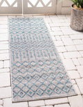Unique Loom Outdoor Trellis Collection Area Rug - Tribal Trellis (2' x 6' 1" Runner, Light Blue/ Ivory)