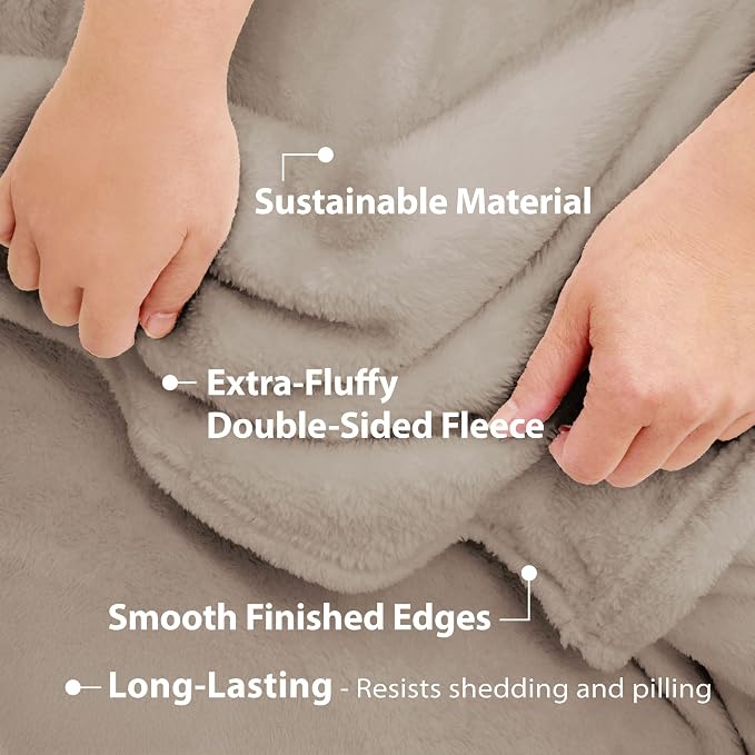DEZ FURNISHINGS Ultra Soft Plush Fleece Throw Blanket, Double Sided Cozy Thick Warm Blanket for Sofa & Bed, Throw XL (60" x 70"), Taupe