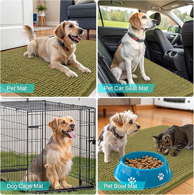 OLANLY Dog Door Mat for Muddy Paws 47x20, Absorbs Moisture and Dirt, Absorbent Non-Slip Washable Doormat, Quick Dry Chenille Mud Mat, Entry Indoor Entryway Carpet for Inside Floor, Willow Green