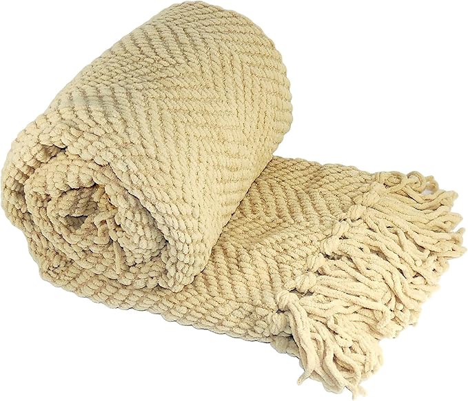 Home Soft Things Throw Blanket Knitted Tweed Throw 60'' x 80‘’, Light Camel, Super Soft Cozy Warm Comfortable Breathable Throw for Living Room Chair Couch Bed Sofa Bedroom Home Décor