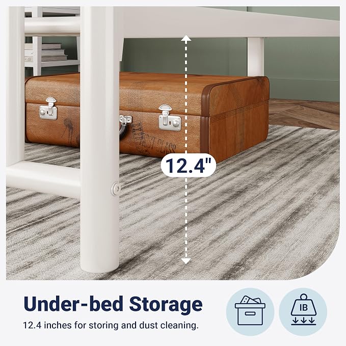 Allewie 14'' Twin Size Metal Platform Bed Frame, Vintage Headboard, White | 45'' Tall Victorian Headboard/Footboard/Mattress Foundation/Under Bed Storage/No Box Spring Needed/Easy Assembly/Noise Free