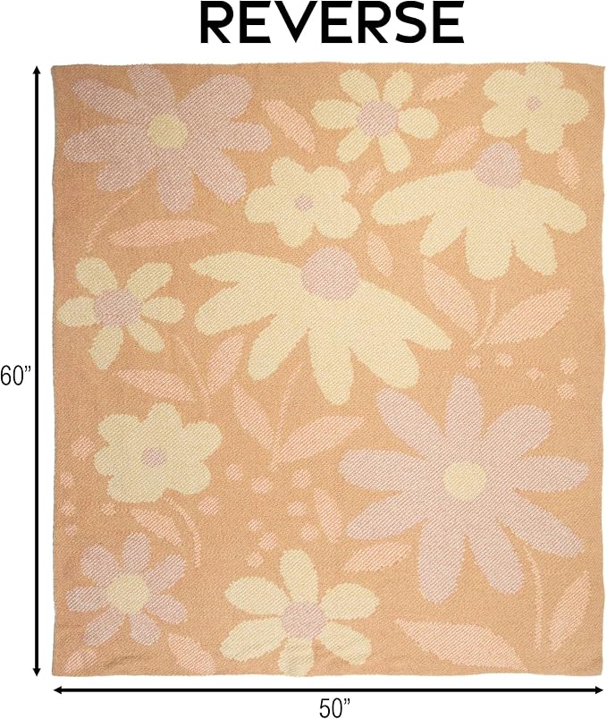 Carstens, Inc. Luxury Soft Stretchy Reversible Plush Throw Blanket, Large 50" x 60", Petal Power