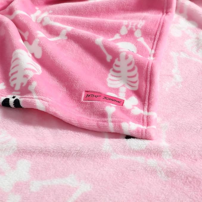 Betsey Johnson - Blanket, Buttery-Soft Throw Blanket for Couch or Bed, Boldly Plush & Oversized Bedding (Yoga Skeleton Pink, 50" x 70")