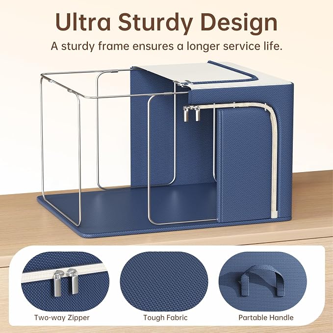 3 Openings Clothes Storage Bins with Metal Frame，100L (navy blue) | Oxford-Gewebe