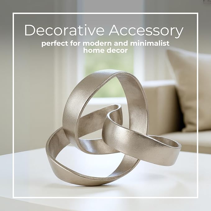 Metal Decorative Object – Minimalist Shelves & Coffee Table Decor – Aluminum Knot Sculpture Modern Home Decor for Office, Bedroom & Living Room – 8" x 7", Silver