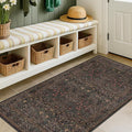 Washable 3x6 Runner Rug for Entryway, Dark Brown Boho Large Kitchen Rug, Home Office Floor Rug, Non-Slip Stain & Fade Resistant, Vintage Dark Taupe Floral Entryway Décor