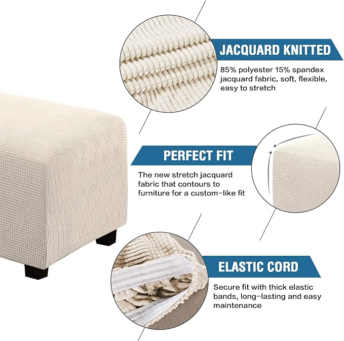 H.VERSAILTEX Ottoman and Sofa Seat Cushion Combined Cover Slipcover Rectangle Sofa Slipcover Fit Length 56'-75' Suitable for L Shaped Seat Cushion Cover or Chaise Part Cover Stretch Thick - Natural
