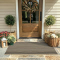 KIMODE Front Door Mats 24"x51", Machine Washable Farmhouse Fall Front Porch Rug Decor, Striped Layered Door Mats Outdoor, Cotton Hand Woven Entryway Rug for Entry, Doorway, Kitchen Black and Khaki