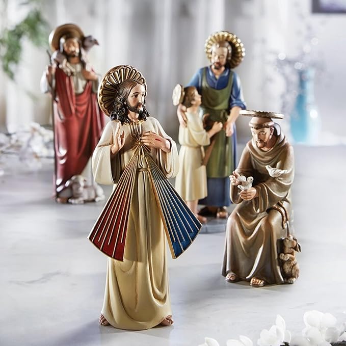 Avalon Gallery Hummel Inspired Figurines Hand Painted Carved Catholic Figurine, 8-Inch, Divine Mercy