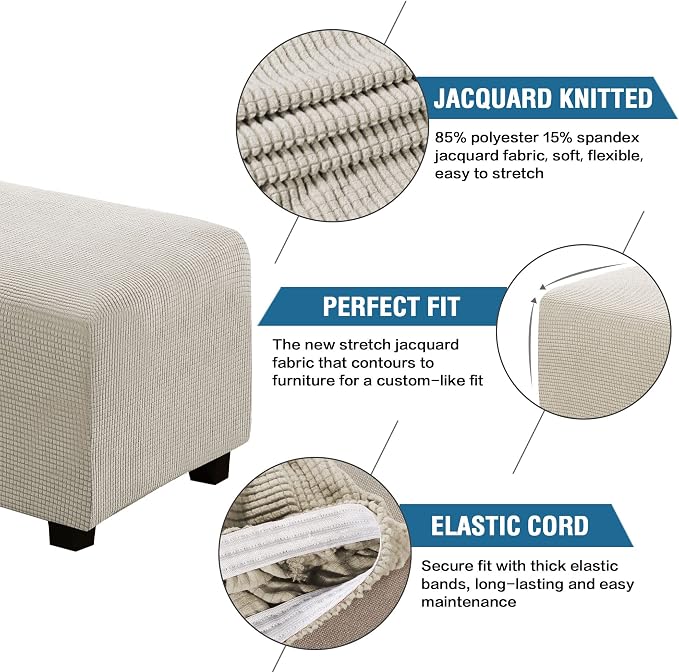 H.VERSAILTEX Ottoman and Sofa Seat Cushion Combined Cover Slipcover Rectangle Sofa Slipcover Fit Length 56'-75' Suitable for L Shaped Seat Cushion Cover or Chaise Part Cover Thick Soft - Island Fossi