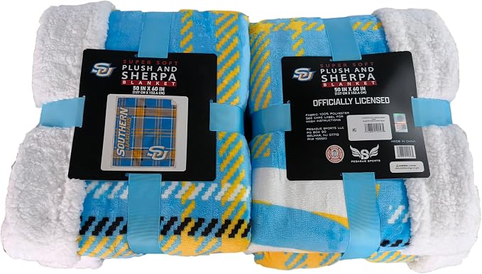 NCAA Southern Jaguars Playmaker Plaid Ultra Cozy Sherpa Throw
