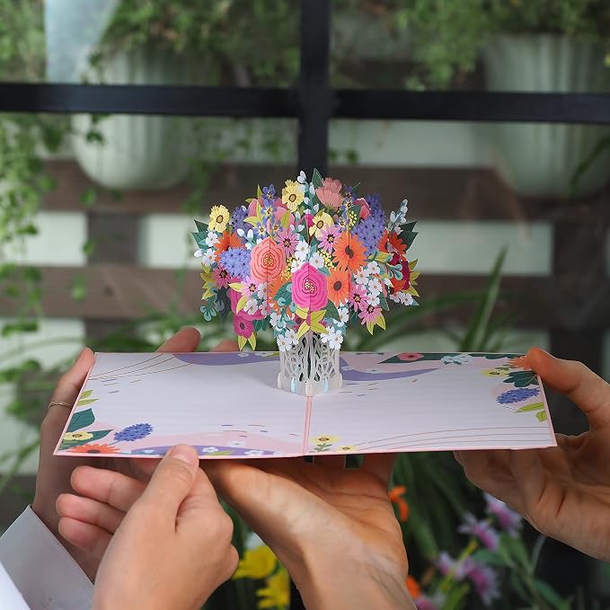 Paper Love Pop Up Cards 2 Pack - Includes 1 Floral Arrangement and 1 Sunflowers, For All Occasions, Mother Day, Birthday, Just Because- Includes Envelope and Note Tag