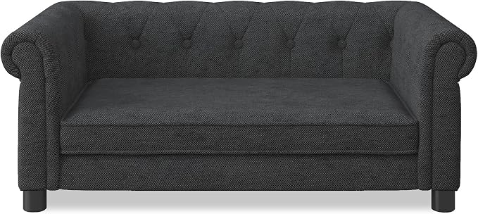 38.9" Upholstery Elevated Dog Sofa with Button‑Tufted Backrest & Rolled Armrests, Pet Couch Bed with Removable Soft Cushion, Comfy Modern Deep Seat Raised Dog Bed for Living Room, Bedroom, Black