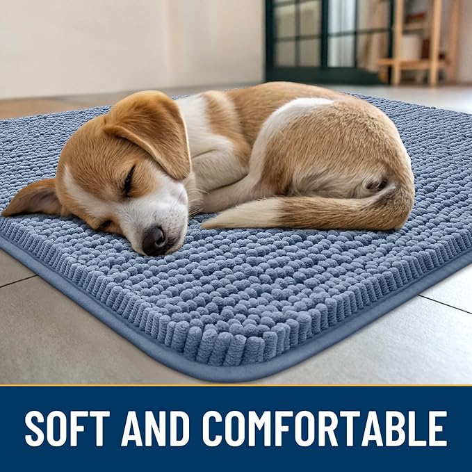 Smiry Dog Door Mat for Muddy Paws 48x30, Absorbent Dirt Trapper, Non-Slip Washable Chenille Entryway Rug for Inside Floor, Airy Blue, Classic Solid