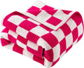 Elegant Comfort Checkered Throw Blanket, Hot Pink Super Soft Cozy Fluffy Warm Throw Blankets for Couch, Sofa, Chair, Bed, Camping, Picnic, Travel Lightweight Bed Blanket (50" x 70")