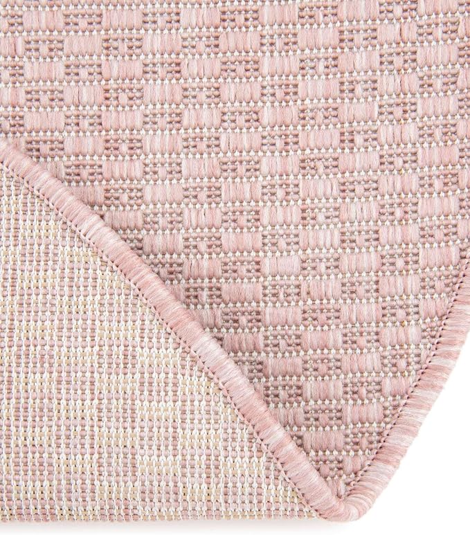 Unique Loom Collection Casual Transitional Solid Heathered Indoor/Outdoor Flatweave Area Rug (2' 2" x 3' 1" Oval, Whisper Pink/Ivory)