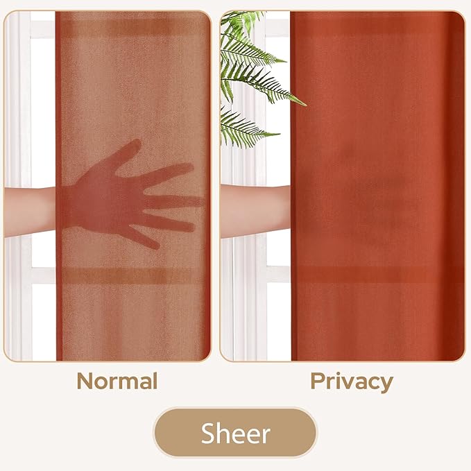 HOMEIDEAS Non-See-Through Fall Burnt Orange Privacy Sheer Curtains, 52 X 72 - Image 5
