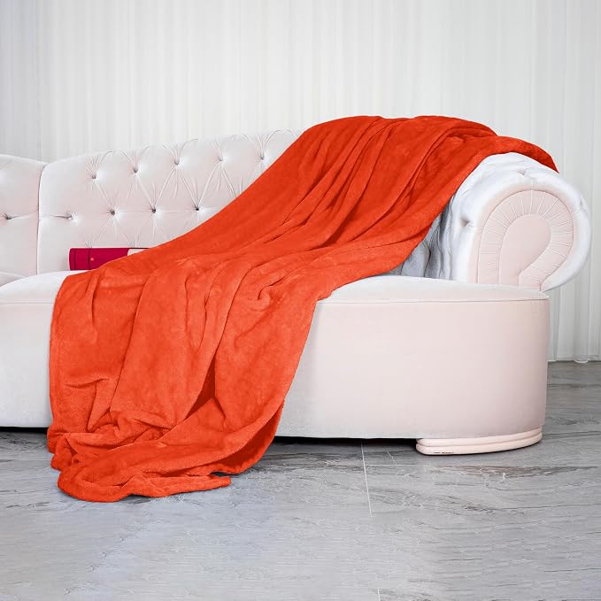 Elegant Comfort Luxury Velvety Softness Fuzzy Plush Micro-Velour Ultra-Soft Blanket, Twin/Twin XL, Bright Orange