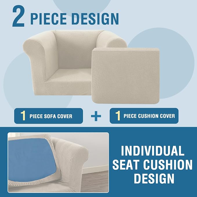 H.VERSAILTEX 2 Pieces Chesterfield Armchair Cover Stretch Chair Covers with Arms Mid Century Deep Seat Couch Cover Fit Width Up to 47 Inch, Jacquard Fabric (Small Sofa, Island Fossi)