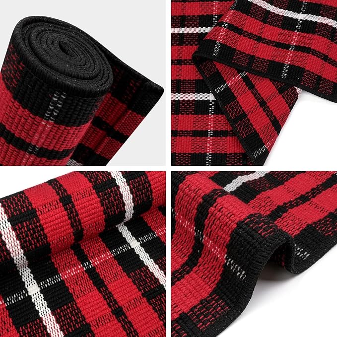 Christmas Front Door Mat Outdoor 2'X4.3' Red Plaid Porch Rug Welcome Mat | Buffalo Outdoor Rug Machine Washable Kitchen Rug Entryway Carpet Layered Door Mats Indoor Cotton Area Rug Runner for Bedroom