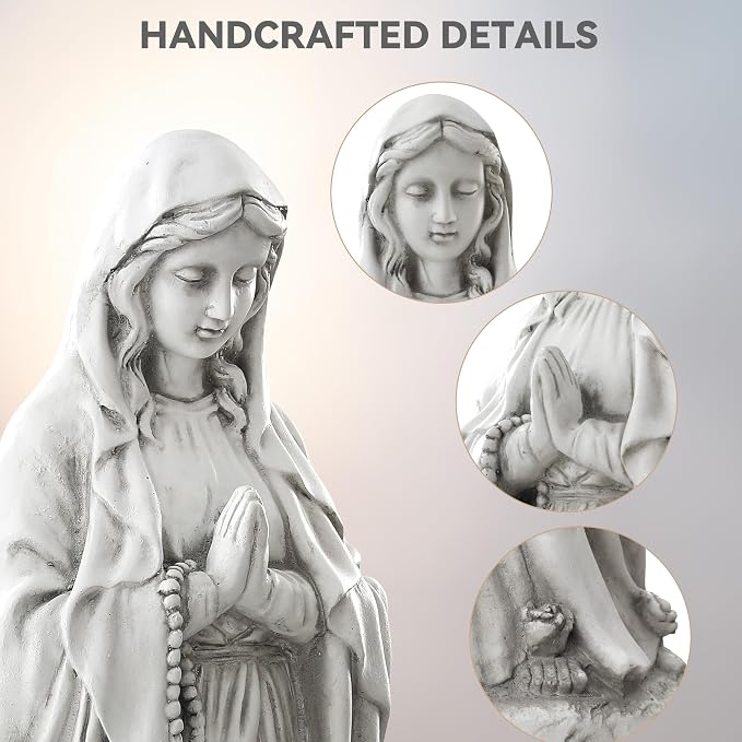 Virgin Mary Praying Statue, Large 30inch Outdoor Religious Sculpture | Blessed Mother Mary Statues Catholic, Durable Weather MGO Stone Carving Decorations, for Home,Yard,Patio,Forch