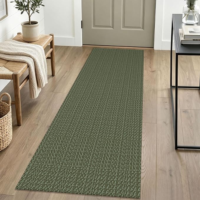 IOHOUZE Washable Runner Rug 2x6 Non Slip Runners for Hallways Entryway Runner Indoor, Kitchen Rugs Woven Cotton Floor Carpet for Kitchen Hall Entrance Bedroom, Olive Green/Dusty Green