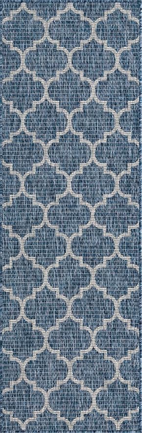 Unique Loom Outdoor Trellis Collection Area Rug (2' x 6' 1" Runner, Navy Blue/ Ivory)