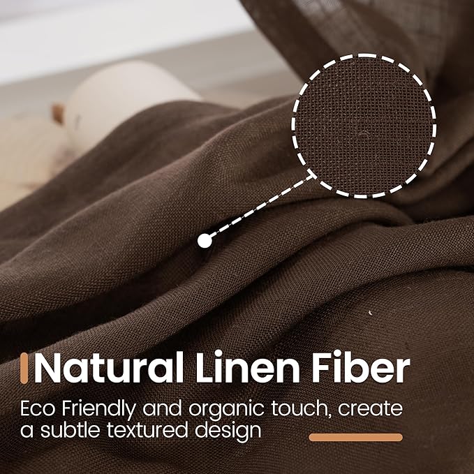 BGment Linen Curtains 40 Inch Length for Short Window, Brown Small Semi Drapes for Kitchen Cafe Over Sink Bathroom Decor Lightweight Rustic Country Textured Rod Pocket, 2 Panels Set, Each 42 Inch Wide