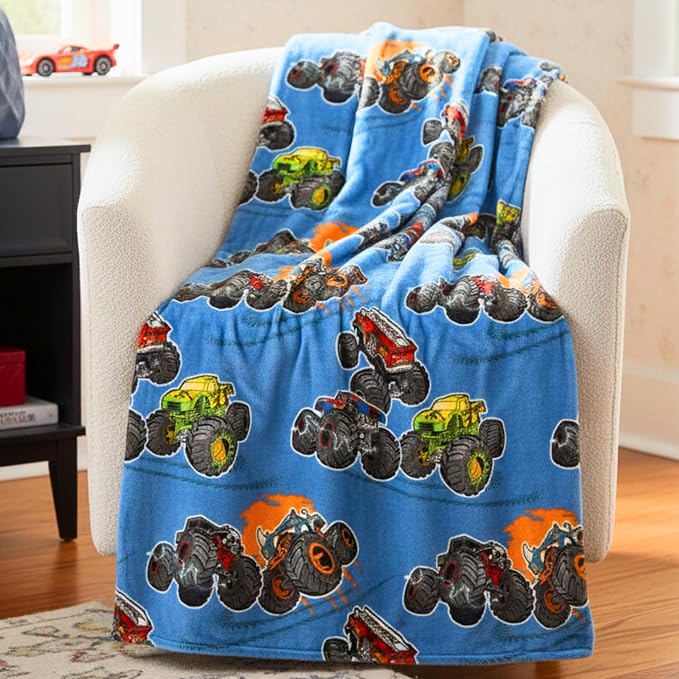 Monster Trucks x Hot Wheels Kids Bedding Super Soft Plush Throw Blanket, 46 in x 60 in, (Officially Licensed Product) by Franco