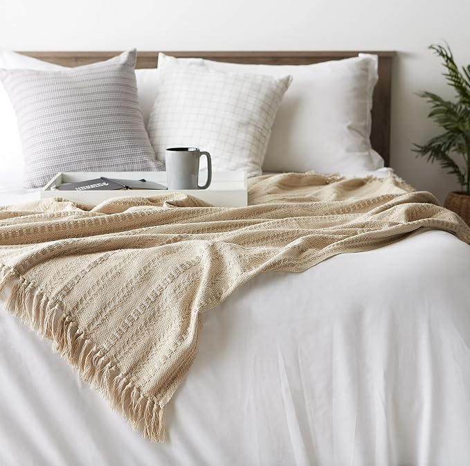 DII Braided Striped Decorative Throw Blanket, 50x60, Vintage Linen