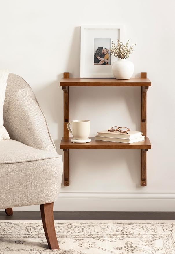 Kate and Laurel Meridien Modern Wood Tiered Floating Wall Shelf, 18 x 12 x 24, Rustic Brown, Contemporary Wooden Floating Shelves for Use as Living Room Decor Accent or Over-the-Toilet Storage Shelf