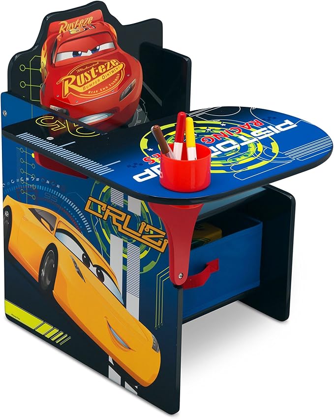 Delta Children Chair Desk With Storage Bin, Disney/Pixar Cars | Kids Chair Desk Includes Fabric Storage Bin and Cup Holder, Low to the Ground for Easy Access, Ideal for Toddlers/Kids Age 3+