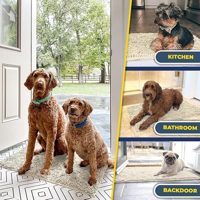 Muddy Mat® | Super Water Absorbent Door Mat Indoor, Microfiber Quick Dry Chenille Entryway Rug, Slip Resistant Front Door Mat, Indoor Mats for Entryway, Machine Washable Pet Rug, Ivory 24" x 96"