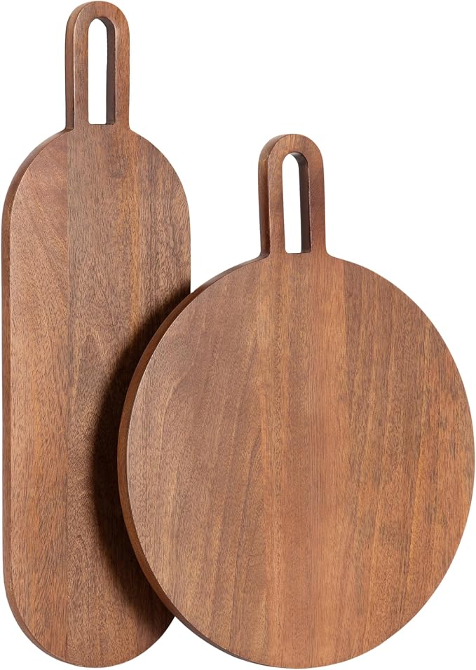 Kate and Laurel Staven Transitional Two-Piece Serving Boards Set; 7 x 22 and 14 x 18; Walnut Brown; Modern Food-Safe Charcuterie Boards from Solid Mango Wood for Use as Kitchen Countertop Decor