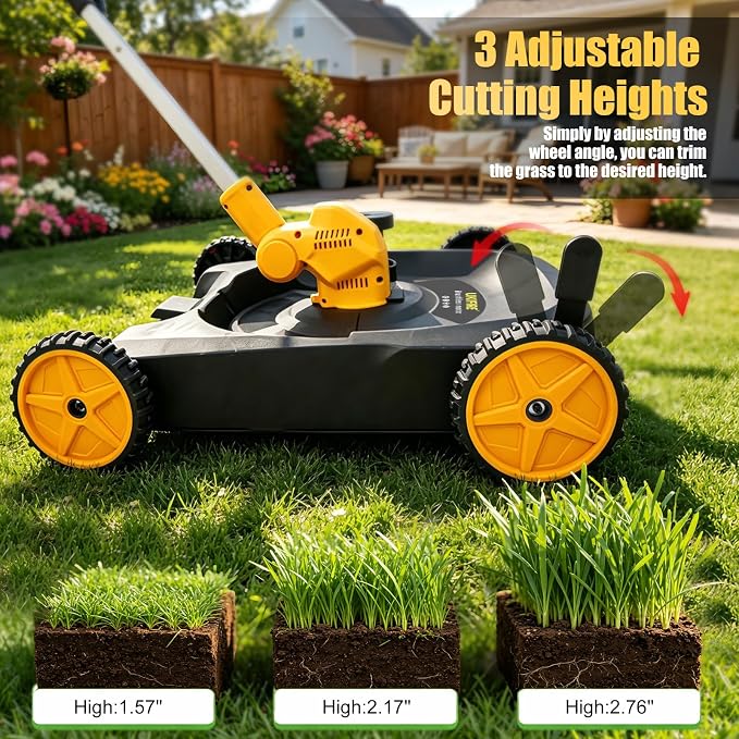 Cordless Lawn Mower (Compatible with DEWALT Battery), 1000W Brushless String Trimmer & Wheeled Edger Combo Kit, with 3-Position Cutting Height & LCD Display, Electric Weed Wacker for Garden(Tool Only)