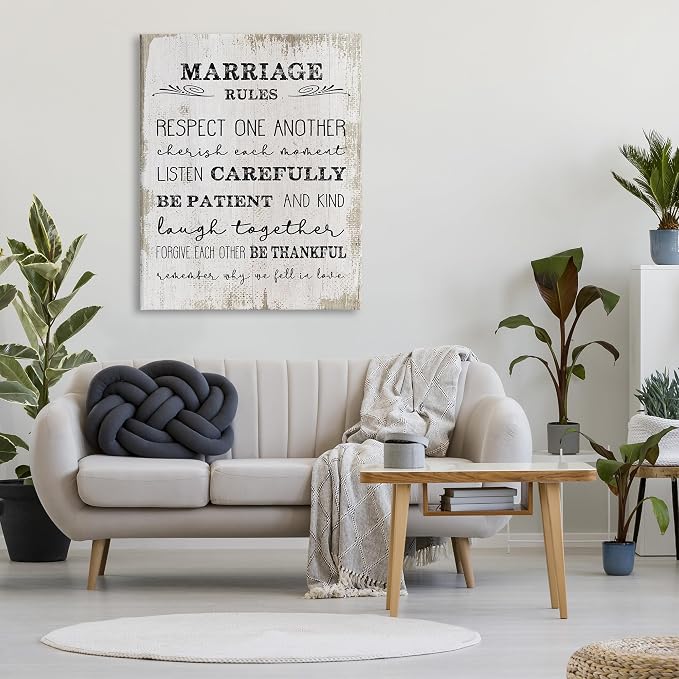Stupell Industries Marriage Rules Home Family Inspirational Word Textured Design Super Oversized Stretched Canvas Wall Art by Daphne Polselli, 30 x 1.5 x 40, Multi-Color | Stupell Industries | 36 x 48 Inches, Easy to Hang and Sturdy, Made in USA, by Li...