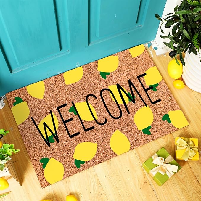 Ceenna Summer Lemon Coir Doormat Outdoor Summer Welcome Rug with Non Slip Backing Lemon Front Door Mat Front Porch Rugs for Farmhouse Home Entrance Anniversary, 16 x 28inches