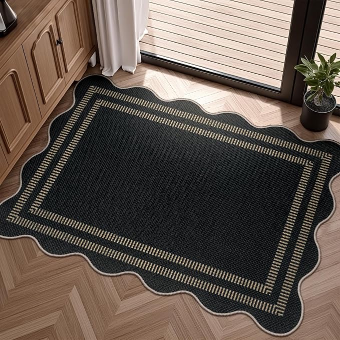 Easy Jute Outdoor Mats for Front Door, 2x3 Small Washable Kitchen Rugs, Farmhouse Black Throw Rug Non Slip Indoor Outdoor Carpet for Porch Entryway Foyer