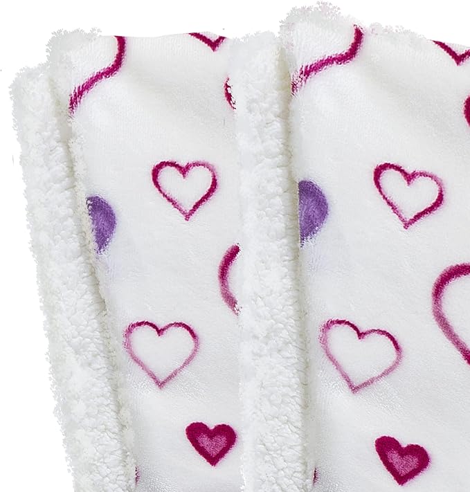 Elegant Comfort Luxury Valentine’s Day Sherpa Throw Blanket Ultra-Soft Cozy Velvet Pink Hearts Fleece Throw - Micromink Sherpa for Her, Wife, Girlfriend, Sherpa Reversible Blanket- Mia