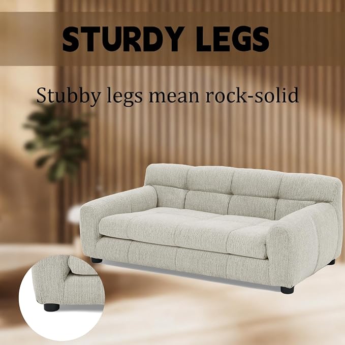 38" Dog Sofa Couch Bed for Small, Medium, Large Dogs, Soft Memory Foam Pet Sofa with Durable Linen Fabric, Comfortable Pet Couch with Backrest and Armrests, Easy to Clean and Maintain（Beige）