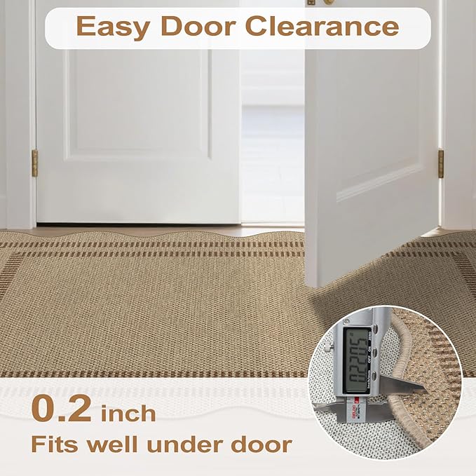 Modern Easy Jute 4x6 Outdoor Patio Rug, Washable Indoor Brown Kitchen Rugs Farmhouse Neutral Non Slip Area Rug for Living Room Backyard Bedroom