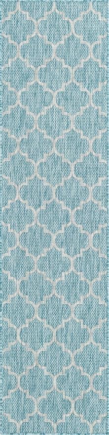 Unique Loom Trellis Collection Area Rug-Lattice Design, Moroccan Inspired for Indoor/Outdoor Décor, 2 ft x 8 ft Runner, Aquamarine/Gray