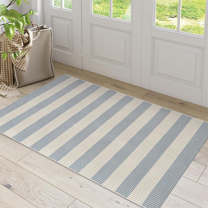 OJIA Outdoor Rugs 3'x5', Welcome Mat for Front Door Mat Outside Entrance | Washable Outdoor Area Rug Entryway Rugs Indoor Front Porch Rug Cotton Small Checkered Rug Carpet for Entry/Patio/Living Room