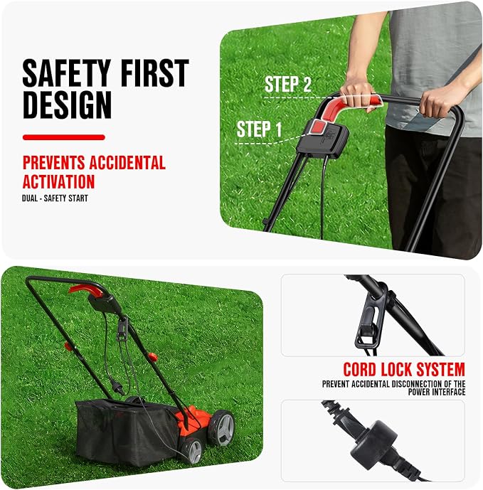 EWORK Electric Dethatcher and Scarifier 14-Inch 12 Amp with Grass Catchers | 2-in-1 Lawn Dethatcher and Aerator with 9.2 Gal Collection Bag, Blade Replacement without Tool, 5-Position Depth Adjustment